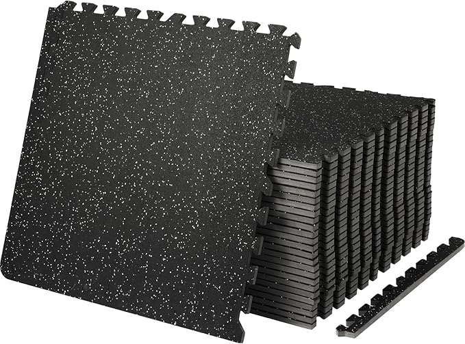 VEVOR 0.56 inch Thick 25 PCS 100 sq.ft Gym Floor Mats, 25" x 25" EVA Foam & Rubber Gym Flooring Workout Floor Mats, Waterproof Exercise Puzzle Flooring for Gym, Home, Garage, Baseme
