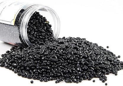 TWINKLING High Luster Round Fire Glass Stones, Marbles, Pebbles, Beads Gems for Fire Pit Vase Fillers Crafts Aquarium Garden Decoration, 3-6mm, 1-Pound Jar (Black)