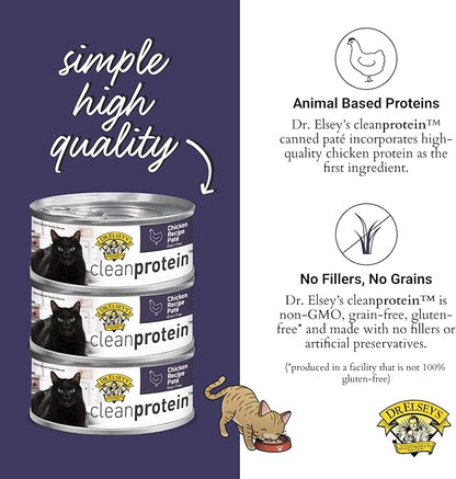 Dr. Elsey's cleanprotein Chicken Recipe Wet Cat Food, Pate 5.3 oz cans (Pack of 24)