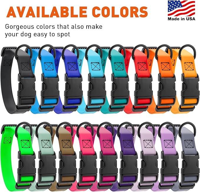 Dogline Biothane Waterproof Dog Collar with Quick Release Buckle Strong Coated Nylon Webbing with Odor- Proof for Easy Care Easy to Clean Fits Small Medium or Large Dogs, Black 3/4" W 12-19" L