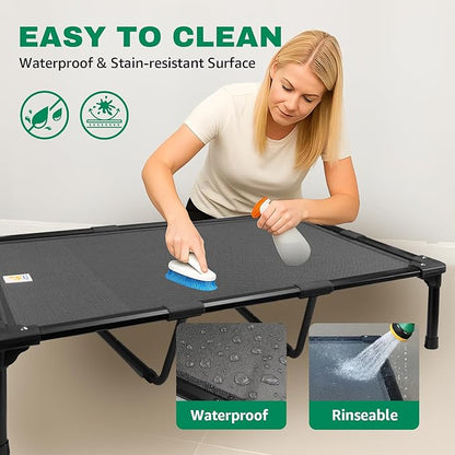 Sytopia 47'' Outdoor Elevated Dog Bed for Extra Large Dogs, Chew-Proof Pet Camping Raised Cot with Breathable Mesh - Durable Frame, Cooling Hammock Style, Anti-Slip Base, Water-Resistant, Easy Clean
