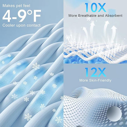 BEAUTYZOO Dog Cooling Mat- Upgraded Thicken Cooling Mat for Large Dogs Reversible(Cool & Warm) Pet Ice Cool Bed Washable & Portable, Summer Crate Pad for Big Dog Puppy Up to 100 lbs, Paw Blue 59X40IN