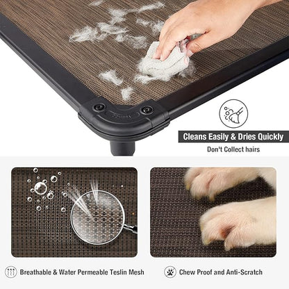 Veehoo Chew Proof Elevated Dog Bed - Cooling Raised Pet Cot - Rustless Aluminum Frame and Durable Textilene Mesh, Unique Designed No-Slip Feet for Indoor or Outdoor Use, Brown, Medium, CWC2002