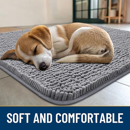 Smiry Dog Door Mat for Muddy Paws 70x32, Absorbs Moisture and Dirt Doormat, Non-Slip Washable Quick Dry Chenille Front Door Mat Indoor Entrance, Entryway Carpet for Inside Floor, Grey