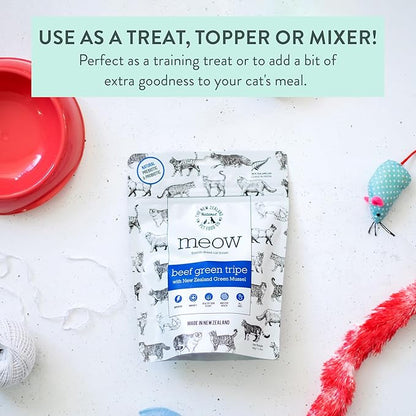 The New Zealand Natural Pet Food Co MEOW Freeze Dried Cat Treats - Beef Green Tripe with New Zealand Green Mussel, High Protein, Healthy Cat Snacks and Toppers, All Natural for all Life Stages, 1.4 oz