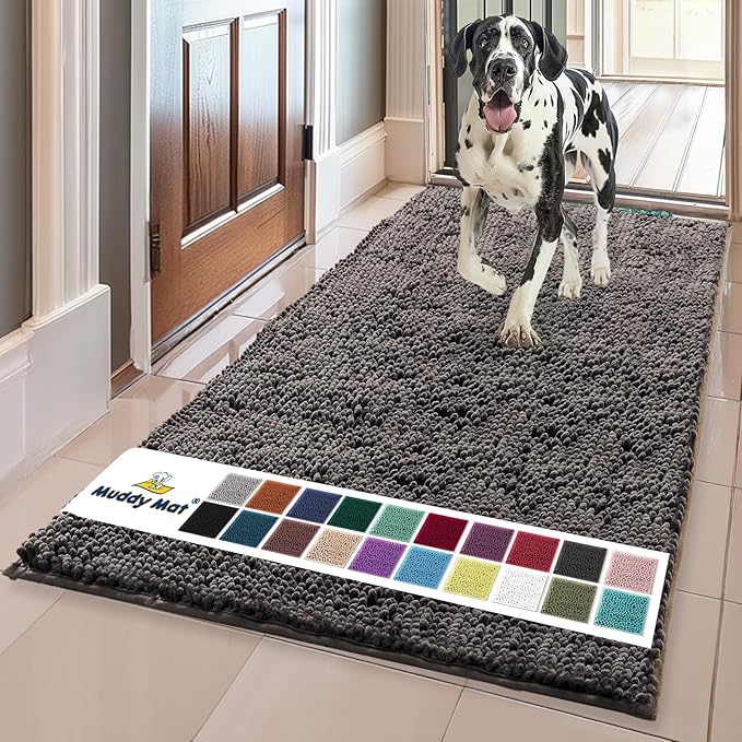 Muddy Mat® Shown on TV – Super Absorbent Door Mat Indoor, Microfiber Quick Dry Chenille Entryway Rug, Non-Slip Front Door Mat, Indoor Mats for Entryway, Machine Washable Pet Rug, Charcoal 36"x60"