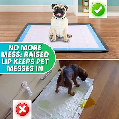 TidyFriend Dog Pee Pad Holder Tray Fits for 24” x 36” Wee Wee Pee Pads - Stable Grip, Raised Edges, Quick-Wipe Silicone Surface Dog Potty Tray Holder for Indoor Flooring Protection (Grey)