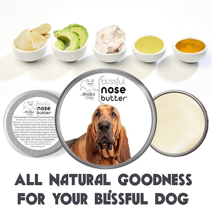 The Blissful Dog Bloodhound Nose Butter for Dry, Cracked Skin, Lick-Safe Dog Nose Balm with Moisturizing Shea Butter, Almond, Olive, and Essential Oils, Pet Supplies, Uncented, 8 oz.