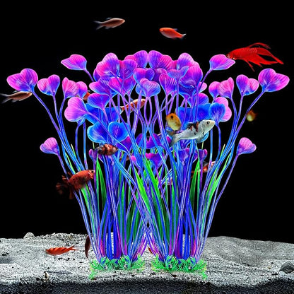 AQUANEAT Artificial Fish Tank Plants, Plastic Aquarium Accessories Large, 15.5 inch Purple Decorations, 2pcs