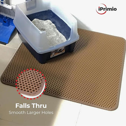 iPrimioJUMBO Size Cat Litter Trapper - EZ Clean (Brown/Tan) - 32 inches by 30 inches/Super Big. Exclusive Water Proof Layer and Puppy Pad Option. Patent Pending.