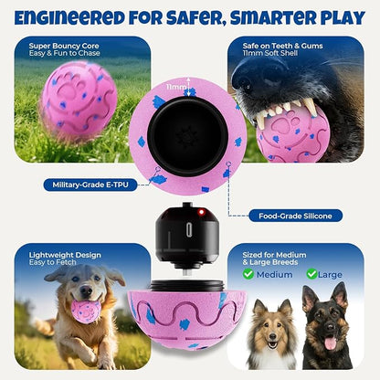 Pink Auto-Rolling Dog Ball – Rechargeable Interactive Toy for Small, Medium & Large Dogs