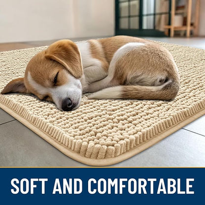 Smiry Dog Door Mat for Muddy Paws 24x16, Absorbs Moisture and Dirt Doormat, Non-Slip Washable Quick Dry Chenille Front Door Mat Indoor Entrance, Entryway Carpet for Inside Floor, Beige