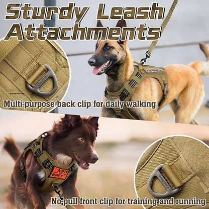 rabbitgoo Tactical Dog Harness for Small Dogs, No Pull Military Service Vest with Handle & Molle, Easy Control for Training Walking, Adjustable Reflective Straps, Brown, S