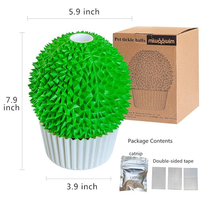Catnip Feeder - Cat Face Scratcher Wall Corner Massage Comb for Indoor Cats Self Grooming Brush (Green)
