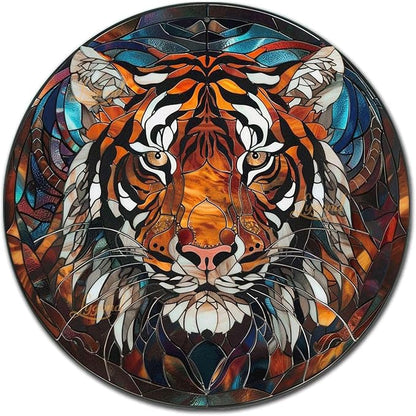 Lygond Metal Sign Tin Sign Circular Stained Glass Tigle Tin Signs Gardening for Yard 12×12 Inches