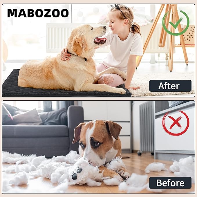 MABOZOO Indestructible Dog Bed, Chew Proof Crate Pad for Aggressive Chewers, Machine Washable Quilted Mat, Durable for Medium Dogs, Black Kennel Pad (28x41 in)