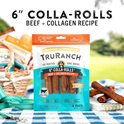 Collagen Rolls - 6" Collagen Rolls for Dogs - Long Lasting Healthy Joint Support - Rawhide Alternative - Skin & Coat Health - Made with Real Beef, Value Pack, 3 Bags, 12 Count