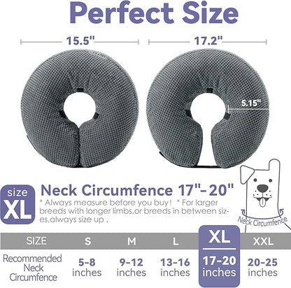 Soft Inflatable Dog Cone Collar Alternative After Surgery - Dog Neck Donut E Collar for Large Medium Small Dogs Cats Post Surgery - Recovery Collar to Stop Licking - Grey, XL