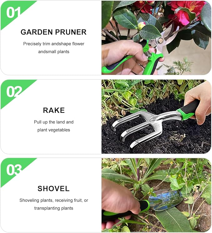 8-Piece Heavy-Duty Gardening Tools with Ergonomic Handles and Storage Bags Make A Wonderful Gift for Parents