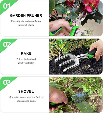 8-Piece Heavy-Duty Gardening Tools with Ergonomic Handles and Storage Bags Make A Wonderful Gift for Parents