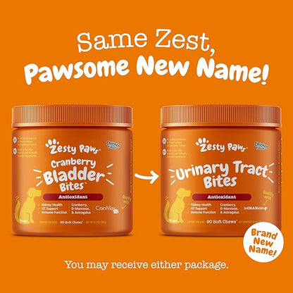 Zesty Paws Cranberry Supplement for Dogs - Bladder Control for Dogs - Urinary Tract Support - Cranberry Chews - Immune & Gut Support - Chicken - 90 Count