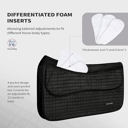 Tackmore Western Saddle Pad Adjustable with Side Pockets and Foam Inserts Shock-Absorbing Riding Pad