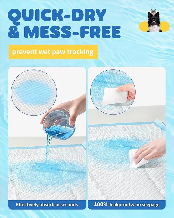 100-Pack X-Large Puppy Pads - 34'' x 28'' Pee Pads for Dogs Potty Training with Leak-Proof Quick-Dry Design, 6-Layer Wee Wee Pads for Dogs, Blue
