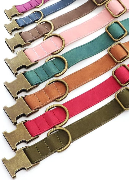Didog Soft Leather Dog Collar, Durable Heavy Duty Dog Collars with Quick Release Metal Buckle, Adjustable Dog Collar Leather for Medium Small Dogs, Blue, M