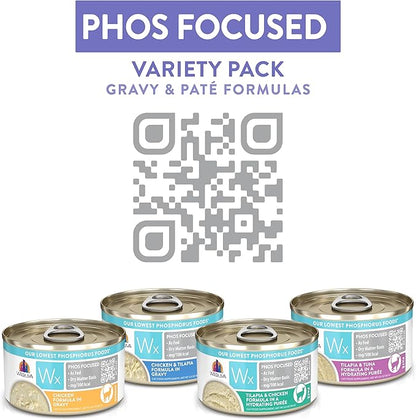 Weruva Wx Phos Focused, Pate & Gravy Formulas Variety Pack, 3oz Can (Pack of 12)