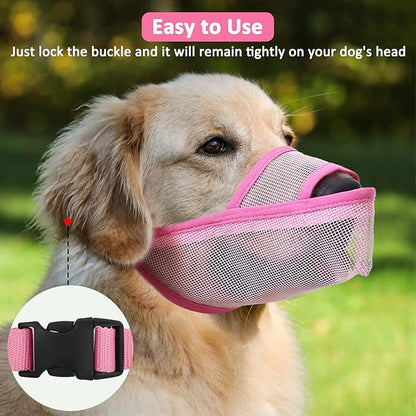 Crazy Felix Nylon Dog Muzzle for Small Medium Large Dogs Dachshund Beagle Poodle Labrador, Air Mesh Breathable and Drinkable Pet Mouth Guard for Anti-Biting Chewing Scavenging(XXXS, Pink)