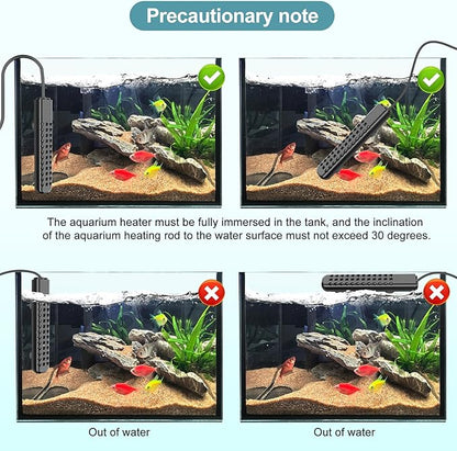 Submersible Aquarium Heater 100W/200W/300W/500W, Fish Tank Heater with high-Temperature Protection and Turtle Tank Heater with Automatic Power-Off When Leaving seawater or Freshwater.