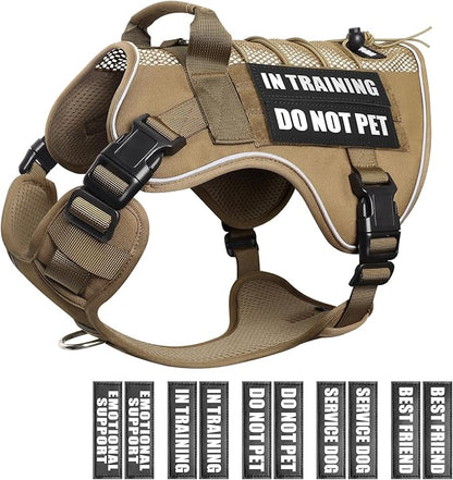 WINSEE Service Dog in Training Mesh Harness with 10 Pet Patches, Soft Air Mesh Breathable Tactical Dog Molle Vest, Reflective Military Pet Vest for Walking Hiking for Large Dogs