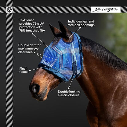 Kensington UV Fly Mask with Fleece Trim - Protective Mask with Dual Ear Opening & Forelock Freedom - Medium, Lavender Mint