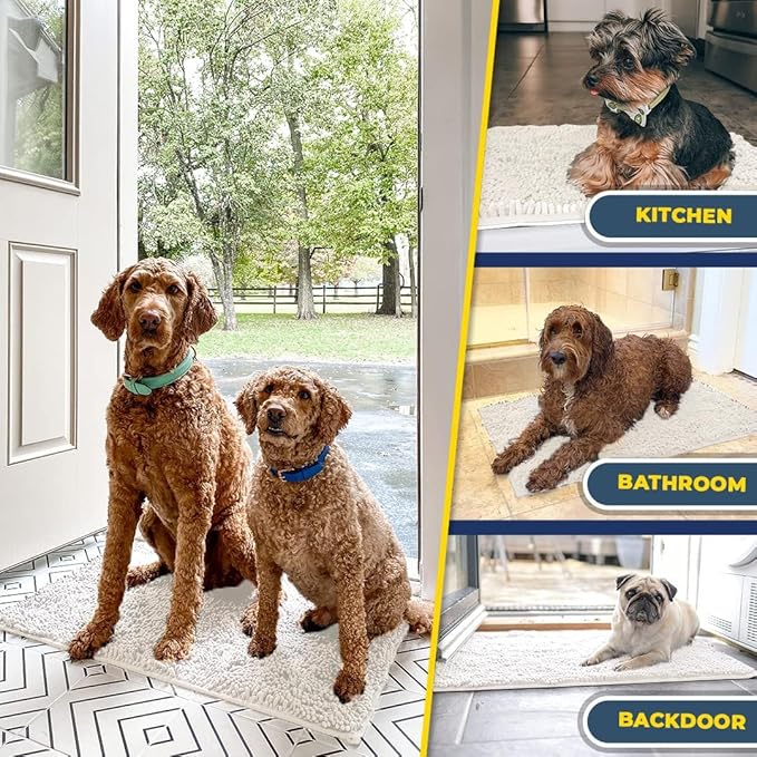 Muddy Mat® AS-SEEN-ON-TV Highly Absorbent Microfiber Door Mat and Pet Rug, Non Slip Thick Washable Area and Bath Mat Soft Chenille for Kitchen Bathroom Bedroom Indoor and Outdoor-White Runner 59"X24"