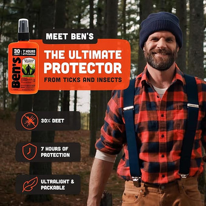 Ben's Tick & Insect Repellent - Travel Size Bug Spray with 30% DEET for Mosquitoes, Ticks & More - Up to 7 Hours of Protection - Fragrance-Free - 3.4 Fl Oz (4 Pack)