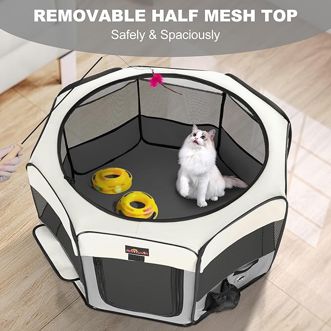 Aivituvin Dog Playpen Foldable Pet Play Pens with Carrying Bag for Cat, Puppies, Rabbits, Chickens, Durable Portable Pet Tent for Travel Camping Indoor/Outdoor Grey M