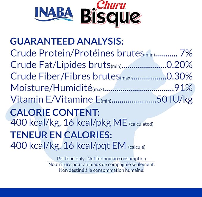 INABA Churu Bisque for Cats, Creamy Lickable Purée Side Dish with Vitamin E, 1.4 Ounces per Pouch, 12 Pouches, Tuna Recipe