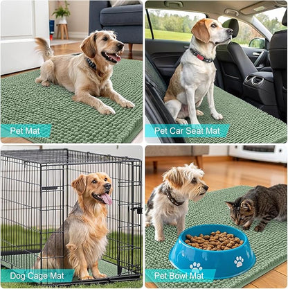 OLANLY Dog Door Mat for Muddy Paws 70x46, Absorbs Moisture and Dirt, Absorbent Non-Slip Washable Doormat, Quick Dry Chenille Mud Mat, Entry Indoor Entryway Carpet for Inside Floor, Olive Green