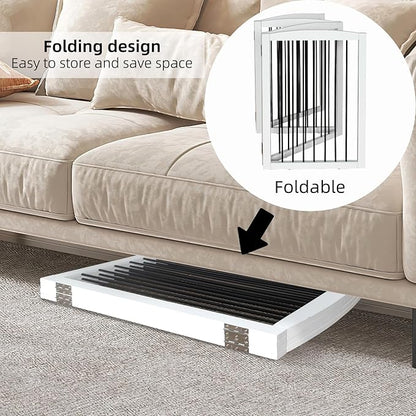 Foldable Wooden Freestanding Dog Gate - 32" H, 3 Panels, Stairs/Doorways, Support Feet Included, White