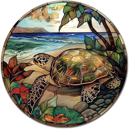 Lygond Metal Stained Glass Turtle Tin Sign for Home Decor - 1212 Inches