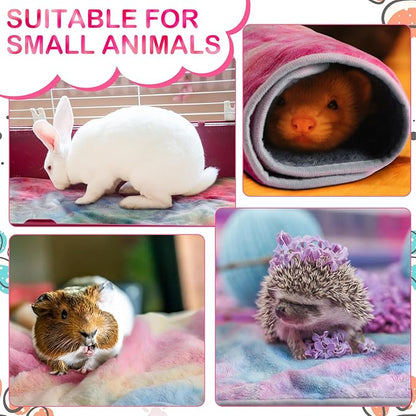 Reginary 4 Pcs Waterproof Guinea Pig Blankets Washable Small Animal Fleece Bedding Absorbent Guinea Pig Cage Liners Reusable Pet Pee Pad Sleep Mat for Hamster Ferret(Tie Dye Pattern,35 x 24 Inch)