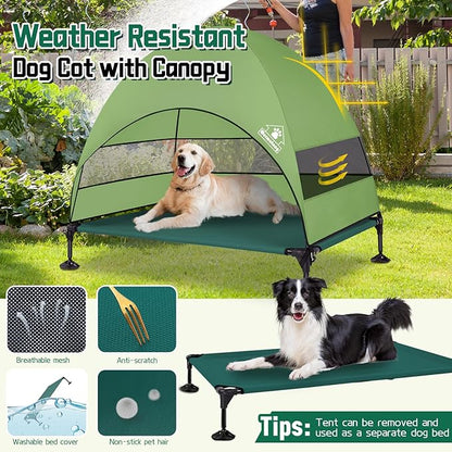 Elevated Outdoor Dog Bed with Canopy & Adjustable Feet - Larger Shade for Camping, Backyard & Patio