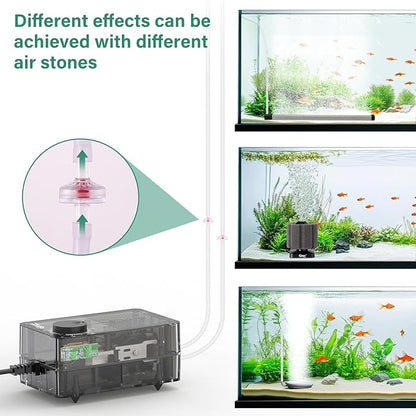 hygger See-Through Air Pump for Aquarium: Adjustable Oxygen Pump，Silent Powerful Aerator Pump 3.5W 2 Air Outlets Ultra Silent for Large Medium Fish Tank,Hydroponic Systerm, Household Commercial Use