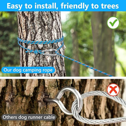 Tresbro Dog Tie Out Cable for Camping, 50ft/75ft/100ft Trolley System for Dogs up to 300lbs, Portable Lightweight Dog Runner Lead for Yard, Reflective Camping Leash for Courtyard, Park, Outside