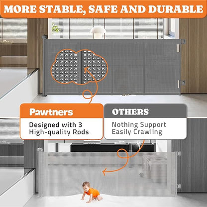 Upgrade 71" Retractable Baby Gates with Reinforced Strips, 41" Tall Retractable Gate Indoor for Baby and Pet, Outdoor Dog Gates for Stairs, Doorways, Hallways-Grey