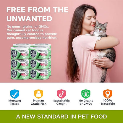 Salmon and Mackerel Pate, Canned Wet Cat Food, 100% Mercury-Tested, Moist Can Fish, Grain-Free Protein, Non-GMO, 12 Pack