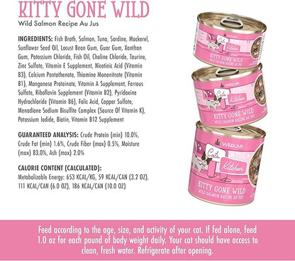 Weruva Cats in The Kitchen, Kitty Gone Wild with Wild Salmon Au Jus Cat Food, 6oz Can (Pack of 24)