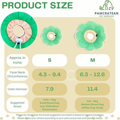 Adjustable Comfy Flower Style Elizabeth Collar for Cats Puppies Soft Recovery Cone Pet Protective Neck Collar (Green, Samll)