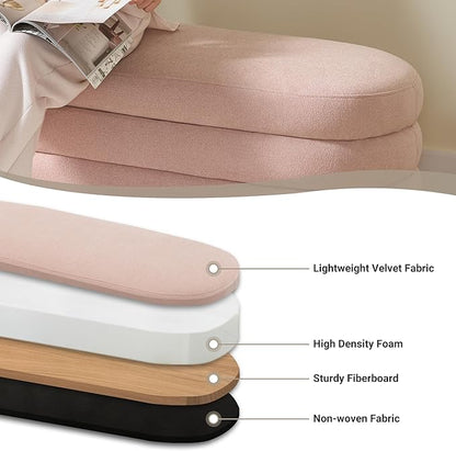 Storage Ottoman Bench 49.2 Inch Upholstered Fabric Storage Bench for Bedroom End of Bed Aesthetic Large Oval Ottoman for Living Room Entryway (Pink)