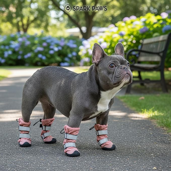 Spark Paws Dog Shoes, Waterproof Dog Boots for Medium to Large Dogs, Non Slip, Breathable Dog Booties and Paw Protectors - 4PCS Doggie Hiking Boots with Reflective Straps - Pink, Size 5